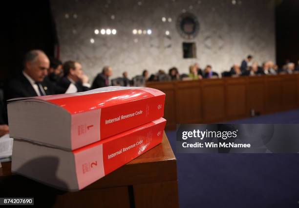 Members of the Senate Finance Committee participate in a markup of the Republican tax reform proposal November 14, 2017 in Washington, DC. Today,...