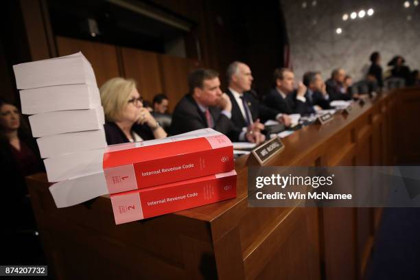 Members of the Senate Finance Committee participate in a markup of the Republican tax reform proposal November 14, 2017 in Washington, DC. Today,...