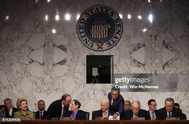 Members of the Senate Finance Committee participate in a markup of the Republican tax reform proposal November 14, 2017 in Washington, DC. Today,...