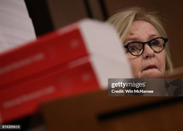 Sen. Claire McCaskill listens to debate during a markup of the Republican tax reform proposal November 14, 2017 in Washington, DC. Today, Senate...