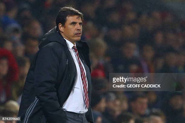Wales' manager Chris Coleman looks on during the international friendly football match between Wales and Panama at Cardiff City Stadium in Cardiff on...