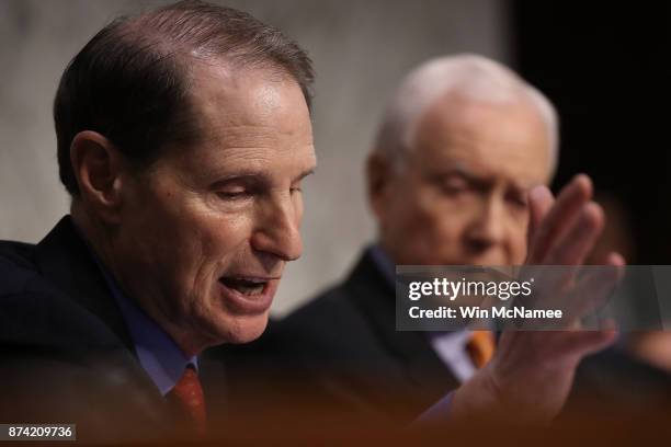 Sen. Ron Wyden, ranking member of the Senate Finance Committee, speaks during a markup of the Republican tax reform proposal November 14, 2017 in...