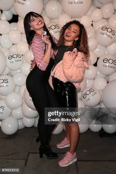 Daisy Lowe and Ella Eyre attend the 'EOS Lip Balm Winter Lips' party at Jimmy's Lodge Pop up on November 14, 2017 in London, England.