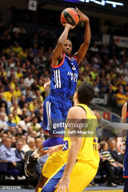 Errick McCollum, #3 of Anadolu Efes Istanbul in action during the 2017/2018 Turkish Airlines EuroLeague Regular Season Round 7 game between Maccabi...