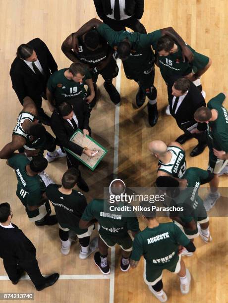 Xavi Pascual, Head Coach of Panathinaikos Superfoods Athens gives directions to his players during the 2017/2018 Turkish Airlines EuroLeague Regular...