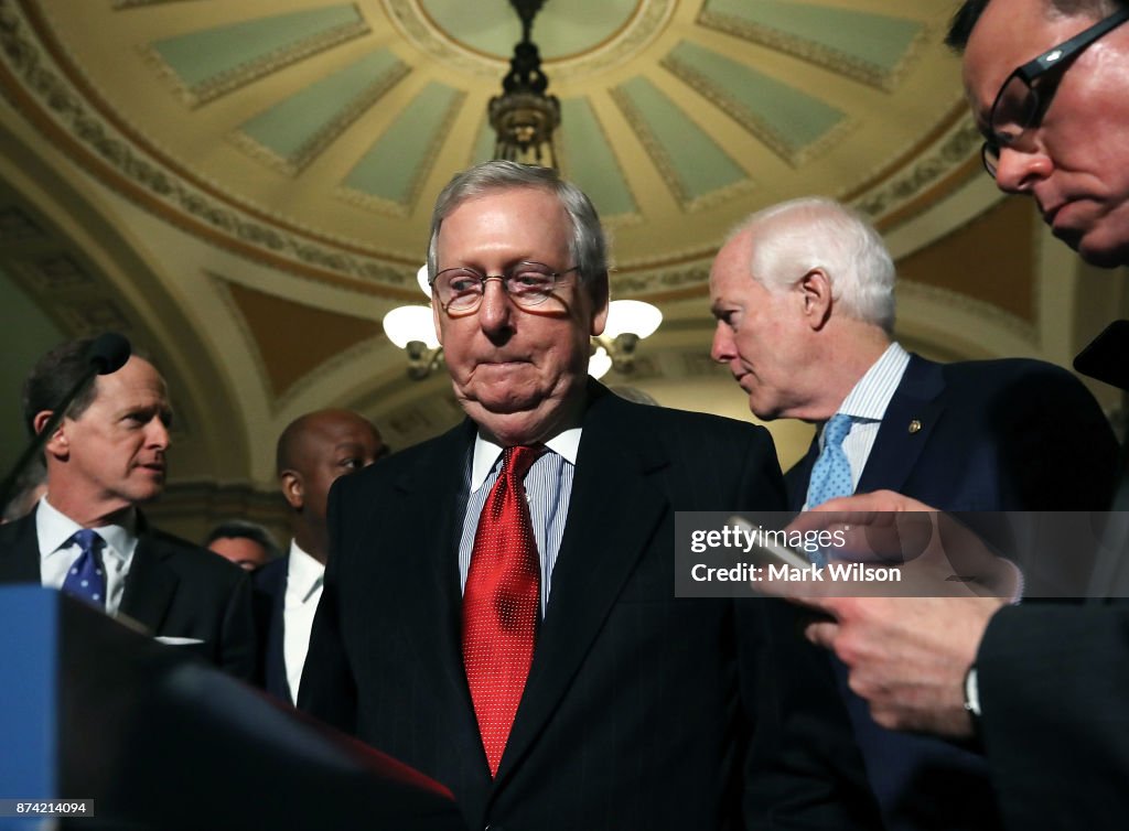 Senate Lawmakers Address The Media After Their Weekly Policy Luncheons