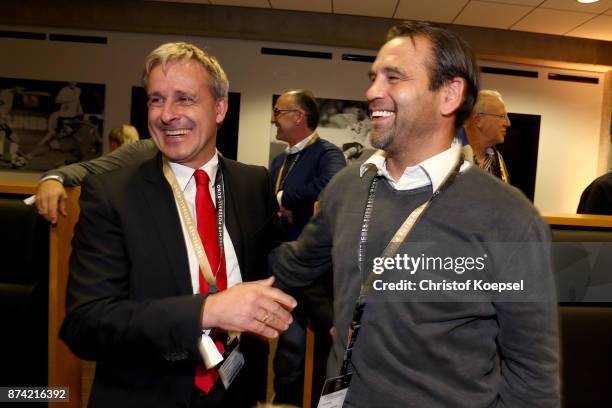 Pierre Littbarski and Ulf Kirsten during the Club Of Former National Players Meeting at RheinEnergieStadion on November 14, 2017 in Cologne, Germany.