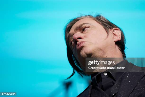 Blixa Bargeld of Einstuerzende Neubauten performs at Columbiahalle on November 14, 2017 in Berlin, Germany.