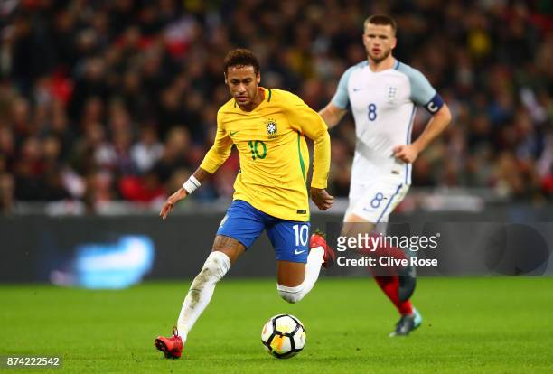 Neymar Jr of Brazil in action during the international friendly match between England and Brazil at Wembley Stadium on November 14, 2017 in London,...
