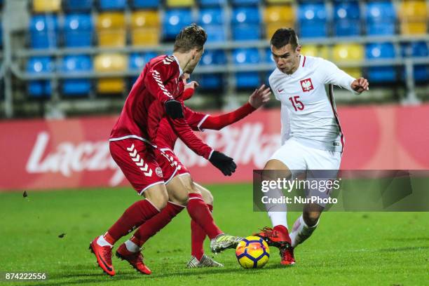 Jakub Bartosz in action during UEFA U21 Championship Qualifier match between Poland and Denmark on November 14, 2017 in Gdynia, Poland.