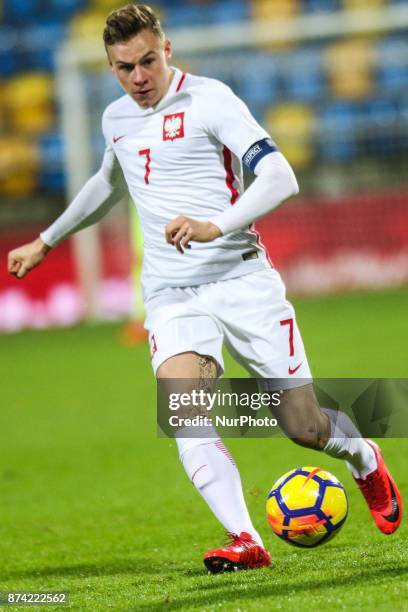 Szymon Zurkowski in action during UEFA U21 Championship Qualifier match between Poland and Denmark on November 14, 2017 in Gdynia, Poland.