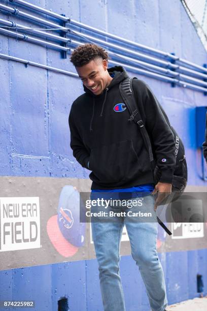 Malachi Dupre of the Buffalo Bills walks into New Era Field before the game between the Buffalo Bills and the New Orleans Saints on November 12, 2017...