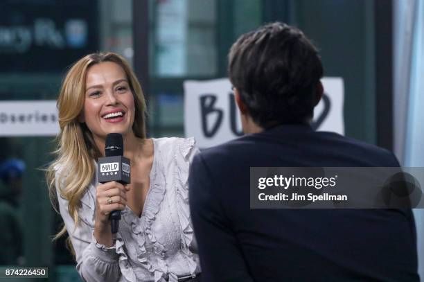 Model Petra Nemcova and moderator Ricky Camilleri attend Build to discuss Hands and Hearts - Smart Response at Build Studio on November 14, 2017 in...