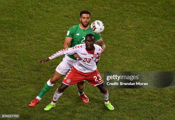 Dublin , Ireland - 14 November 2017; Pione Sisto of Denmark in action against Cyrus Christie of Republic of Ireland during the FIFA 2018 World Cup...