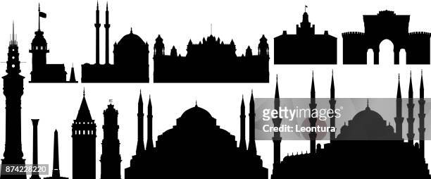 incredibly detailed istanbul monuments - istanbul blue mosque stock illustrations