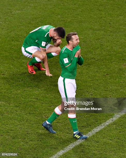 Dublin , Ireland - 14 November 2017; Robbie Brady, left, and Aiden McGeady of Republic of Ireland react after conceding a third goal during the FIFA...