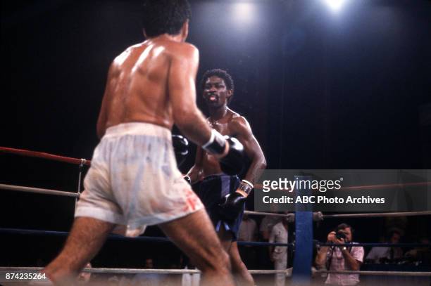 Atlantic City, NJ Oscar Muniz, Jeff Chandler boxing at Sands Casino Hotel, July 23, 1983.