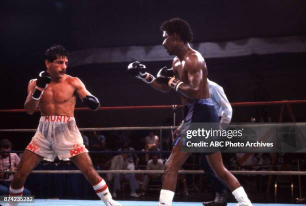 Atlantic City, NJ Oscar Muniz, Jeff Chandler boxing at Sands Casino Hotel, July 23, 1983.