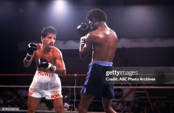 Atlantic City, NJ Oscar Muniz, Jeff Chandler boxing at Sands Casino Hotel, July 23, 1983.