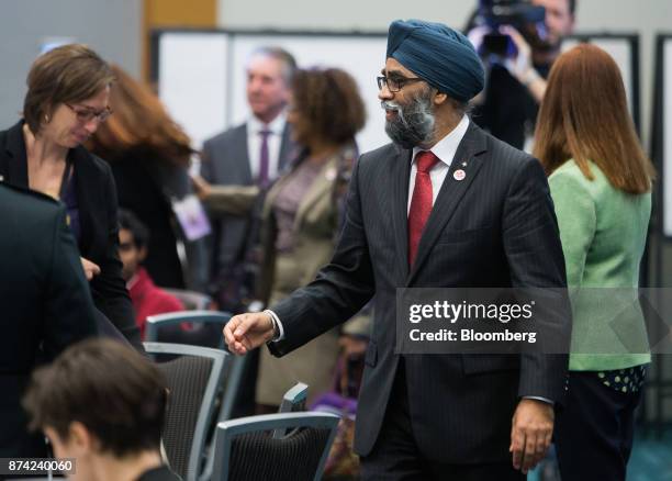 Harjit Sajjan, Canada's defense minister, speaks to attendees during the 2017 UN Peacekeeping Defence Ministerial conference in Vancouver, British...