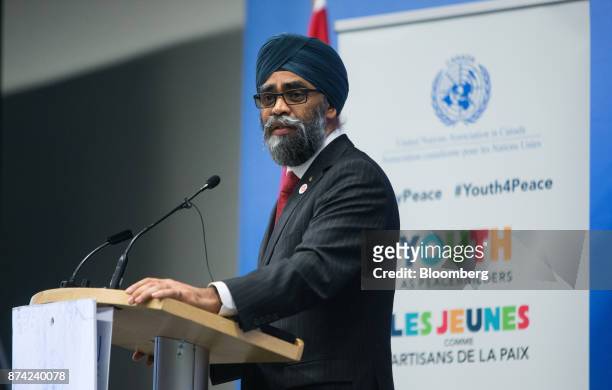 Harjit Sajjan, Canada's defense minister, speaks during the 2017 UN Peacekeeping Defence Ministerial conference in Vancouver, British Columbia,...