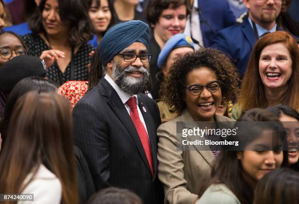Harjit Sajjan, Canada's defense minister, center left, and Michaelle Jean, secretary-general of Organisation Internationale de la Francophonie,...