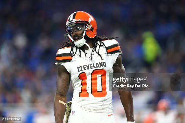 Sammie Coates of the Cleveland Browns looks on during the game against the Detroit Lions at Ford Field on November 12, 2017 in Detroit, Michigan.