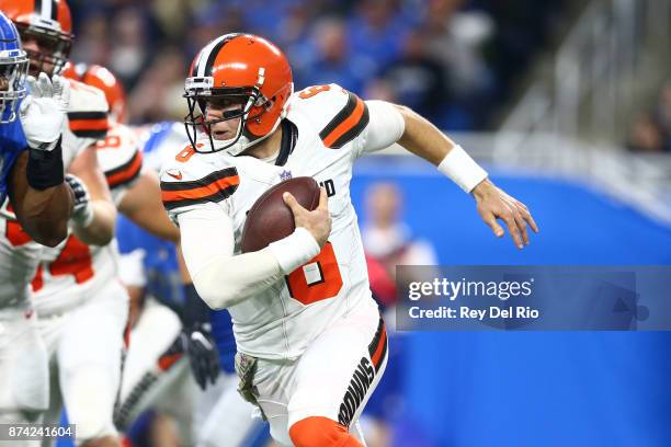 Cody Kessler of the Cleveland Browns runs the ball during the game against the Detroit Lions at Ford Field on November 12, 2017 in Detroit, Michigan.