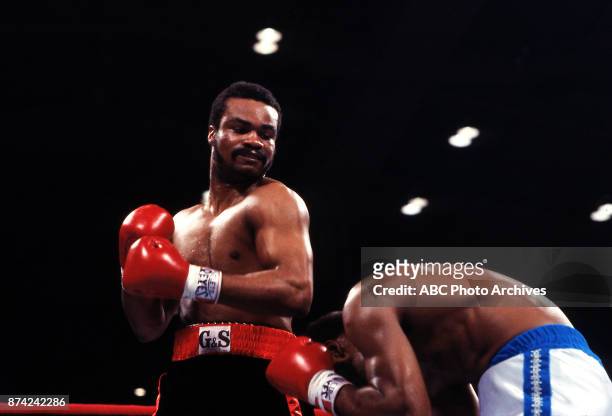 Eddie Mustafa Muhammad, Marvin Johnson boxing at Stokley Athletics Center, March 31, 1980.