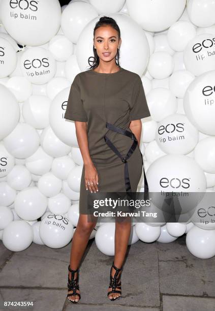 Maya Jama attends the 'EOS Lip Balm Winter Lips' party at Jimmy's Lodge Pop up on November 14, 2017 in London, England.