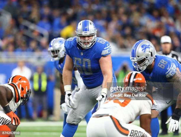 Graham Glasgow of the Detroit Lions during the game against the Cleveland Browns at Ford Field on November 12, 2017 in Detroit, Michigan.