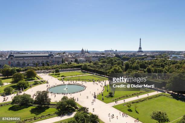 aerial view of the tuileries garden near the louvre palace in paris - paris summer bildbanksfoton och bilder