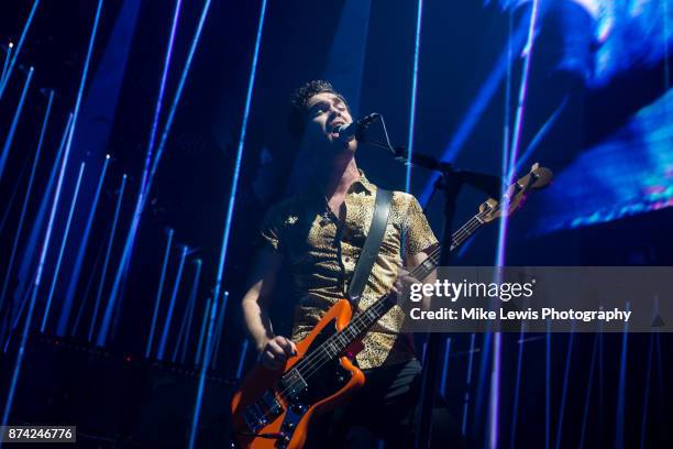 Mike Kerr of Royal Blood performs at Motorpoint Arena on November 13, 2017 in Cardiff, Wales.