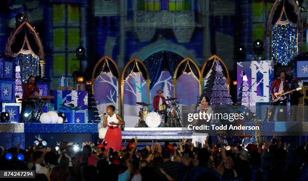 Indie pop band Fitz and The Tantrums performs at Magic Kingdom Park at Walt Disney World Resort in Lake Buena Vista, Fla., Sunday, Nov. 5 during a...