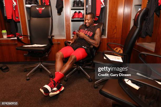 Kay Felder of the Chicago Bulls is seen before the game against the Indiana Pacers on November 10, 2017 at the United Center in Chicago, Illinois....