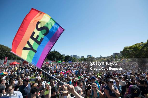 Thousands gather in Prince Alfred Park on November 15, 2017 in Sydney, Australia. Australians were asked vote in the Australian Marriage Law Postal...