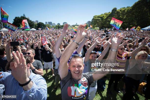 Thousands gather in Prince Alfred Park on November 15, 2017 in Sydney, Australia. Australians were asked vote in the Australian Marriage Law Postal...