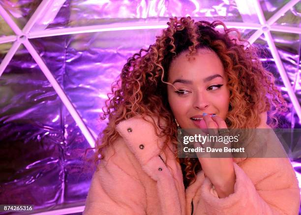 Ella Eyre attends the EOS Lip Balm Winter Lips Party at Southbank Centre on November 14, 2017 in London, England.