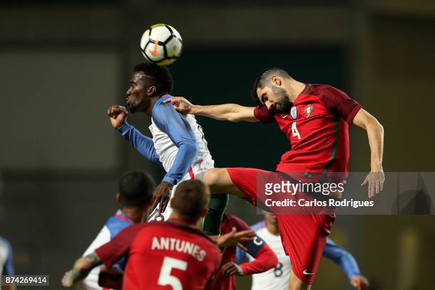 United States of America forward CJ Sapong heads the ball during the match between Portugal and United States of America International Friendly at...