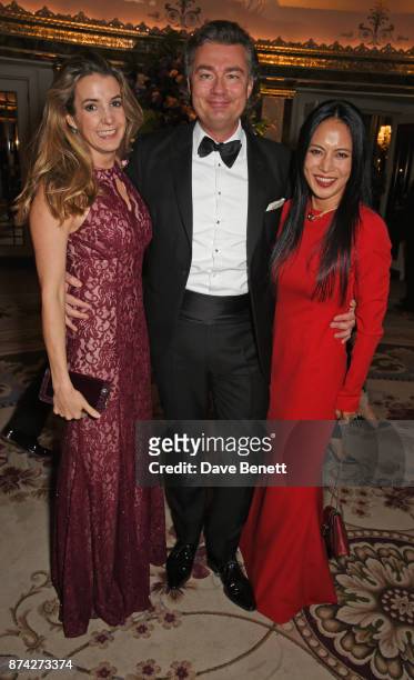 Tessy Antony, Laurent Feniou and Vicky Lee attend The Cartier Racing Awards 2017 at The Dorchester on November 14, 2017 in London, England.