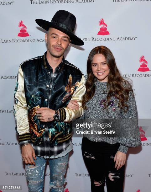 Jesse Huerta and Joy Huerta of Jesse & Joy attend the Leading Ladies Lunch during the 18th annual Latin Grammy Awards at Mastro's Ocean Club at The...