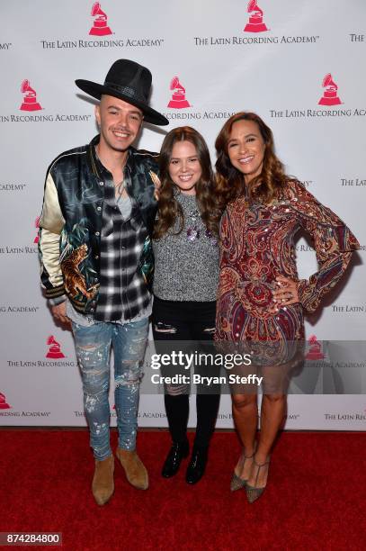 Jesse Huerta and Joy Huerta of Jesse & Joy with Warner Music of Latin America SVP of Marketing Gabriela Martinez attend the Leading Ladies Lunch...