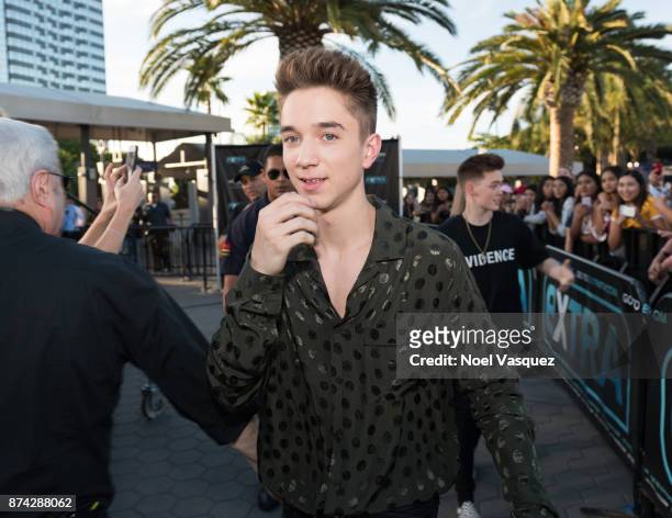 Daniel Seavey of Why Don't We visits "Extra" at Universal Studios Hollywood on November 14, 2017 in Universal City, California.