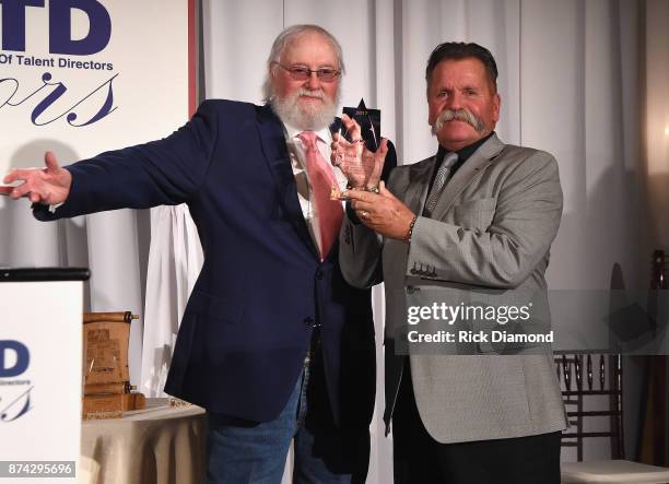 Charlie Daniels presents honoree David Corlew with an award onstage during the 2017 NATD Honors Gala at Hermitage Hotel on November 14, 2017 in...