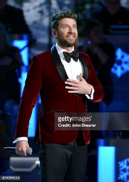Brett Eldredge performs onstage for CMA 2017 Country Christmas at The Grand Ole Opry on November 14, 2017 in Nashville, Tennessee.