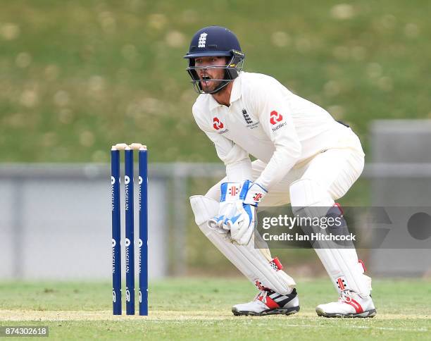 Ben Foakes of England keeps wicket during the four day tour match between Cricket Australia XI and England at Tony Ireland Stadium on November 15,...