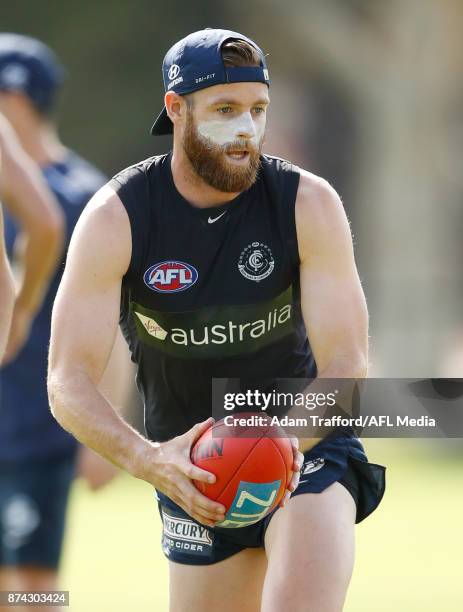 Sam Docherty of the Blues in action during the Carlton Blues training session at Princes Park on November 15, 2017 in Melbourne, Australia.