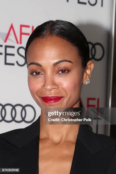 Zoe Saldana attends the screening of "Hostiles" at AFI FEST 2017 Presented By Audi at TCL Chinese Theatre on November 14, 2017 in Hollywood,...