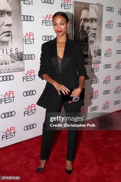 Zoe Saldana attends the screening of "Hostiles" at AFI FEST 2017 Presented By Audi at TCL Chinese Theatre on November 14, 2017 in Hollywood,...