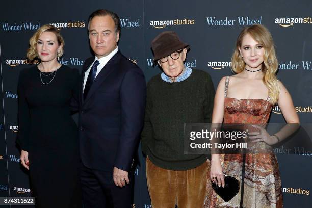 Kate Winslet, Jim Belushi, Woody Allen, and Juno Temple attend the premiere of "Wonder Wheel" at Museum of Modern Art on November 14, 2017 in New...